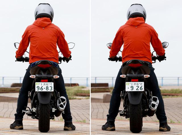 画像: (左)ジクサー150|(右)ジクサー250 ライダーの身長・体重:175cm・75kg