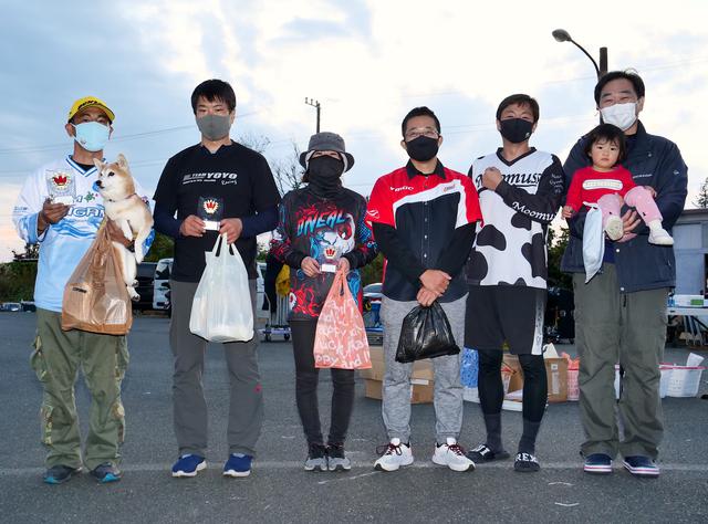 画像: SB級入賞者 左から1位・辻家治彦選手(A級)、2位・大瀧豊明選手(A級)、3位・中澤伸彦選手(A級・写真は代理)、4位・関吉美智選手(A級)、5位・清野雅之選手(A級)、6位・朝野功治選手(A級)