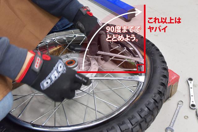 画像: 注意! タイヤレバーは90度以上起こさないこと!