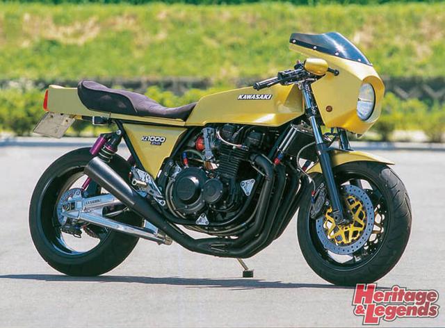 画像: ▲MOBSTAR Z1-R 3.50-17/6.00-17と、当時でもワイド(とくにリヤ)に思えたハヤブサの純正ホイールをいち早くZ1-Rに流用しつつカフェスタイルをキープしたモブスター車。進化はまだあると思わせた。