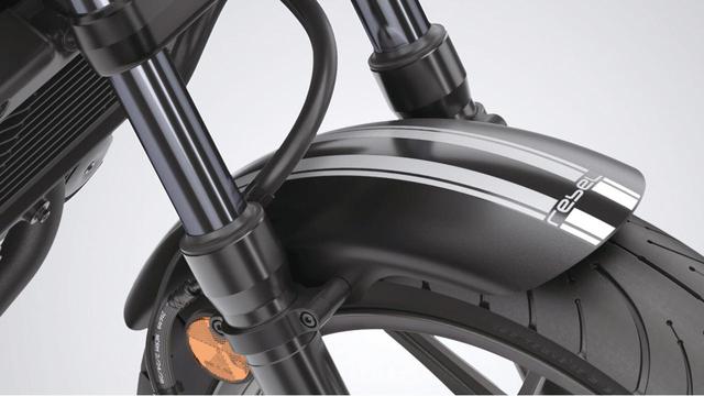画像: ショートフロントフェンダー 税込価格1万8700円 レブルの車名ロゴとストライプの入った、マットブラック塗装のスチールフェンダー。