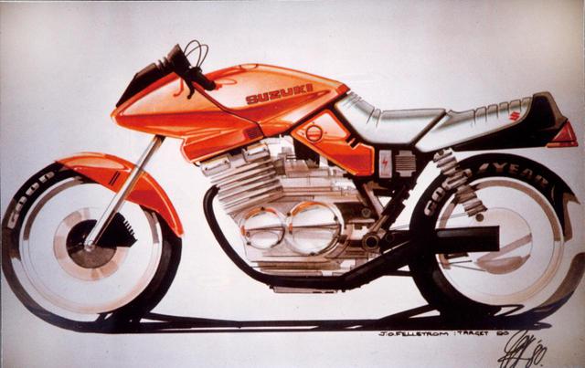 画像: 1979年 デザインスケッチ デザイナーのフェルストローム氏が描いた初期のカタナのレンダリング。ROSSO RAPTORの影響か、この時点でのボディカラーもレッドだ。