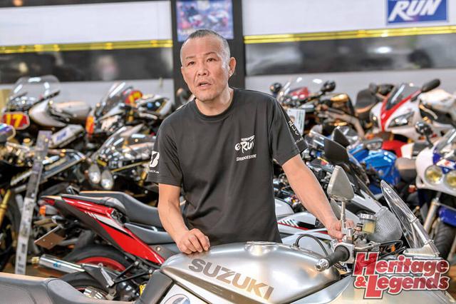 画像: ▲テクニカルガレージ・ランの代表、杉本卓弥さん。同店はスズキ正規ディーラーであり、ニューKATANAも新車を扱う。カタナに関してもここに紹介したようなカスタム化を行っている