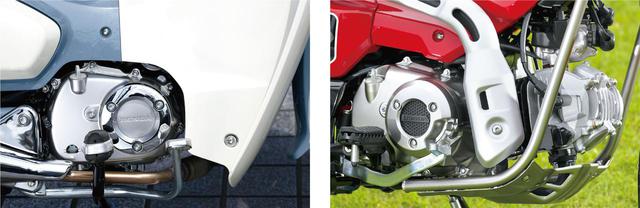 画像: クラッチカバーデザインもそれぞれ専用の125ccパワーユニット。吸排気系をそれぞれ専用とすることで、C125が高回転の伸びがよく、CT125が低回転トルクが力強いタイプに。