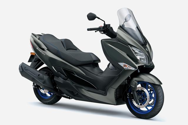 画像: SUZUKI BURGMAN400 ABS 2021年モデル 総排気量:399cc エンジン形式:水冷4ストDOHC4バルブ単気筒 最高出力:29PS/6300rpm 最大トルク:3.6kgf・m/4900rpm シート高:755mm 車両重量:218kg 発売日:2021年7月6日 税込価格:84万7000円