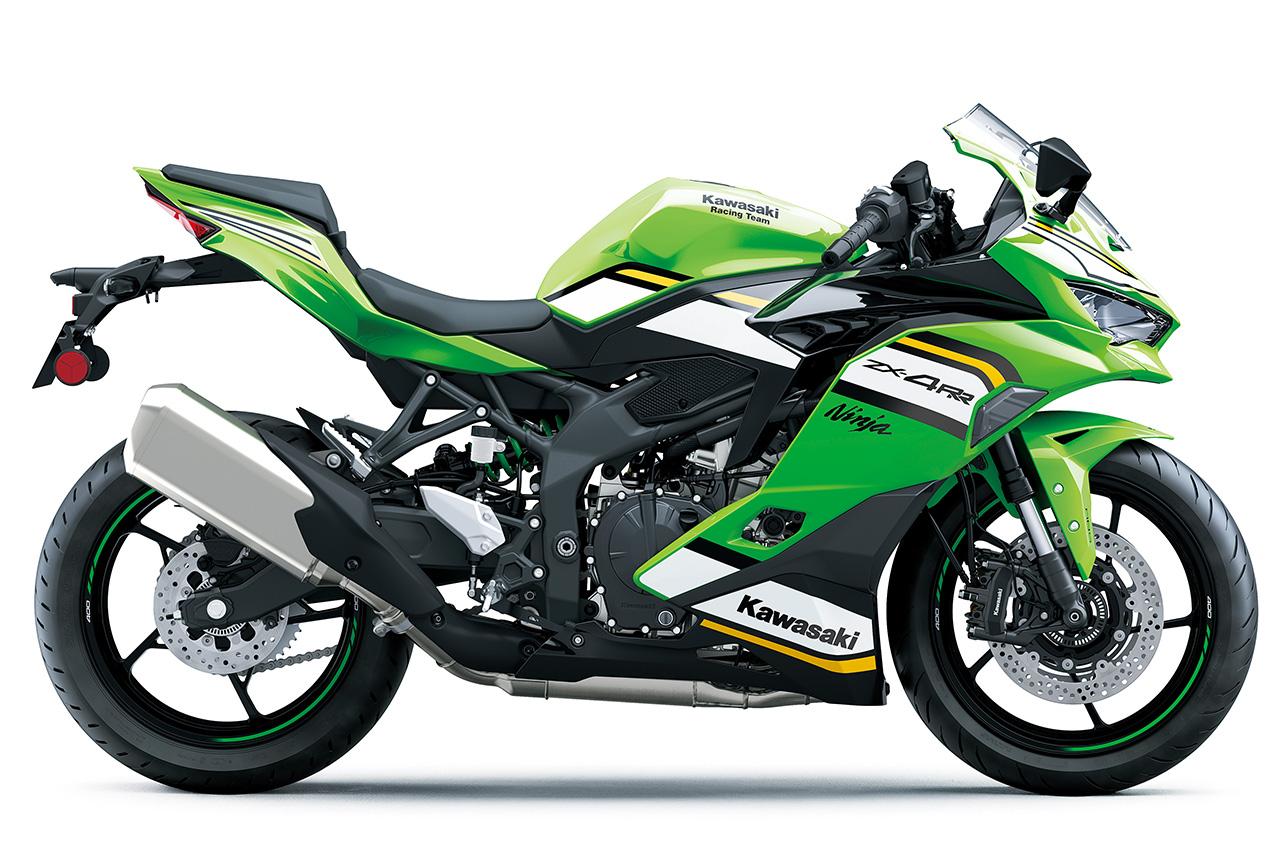 画像: Kawasaki Ninja ZX-4R SE／ZX-4RR KRT EDITION 2025年モデル 総排気量：399cc エンジン形式：水冷4ストDOHC4バルブ並列4気筒 シート高：800mm 車両重量：190kg／189kg（KRTエディション） 税込価格：115万5000円／118万8000円（KRTエディション） ※写真はZX-4RR KRTエディション
