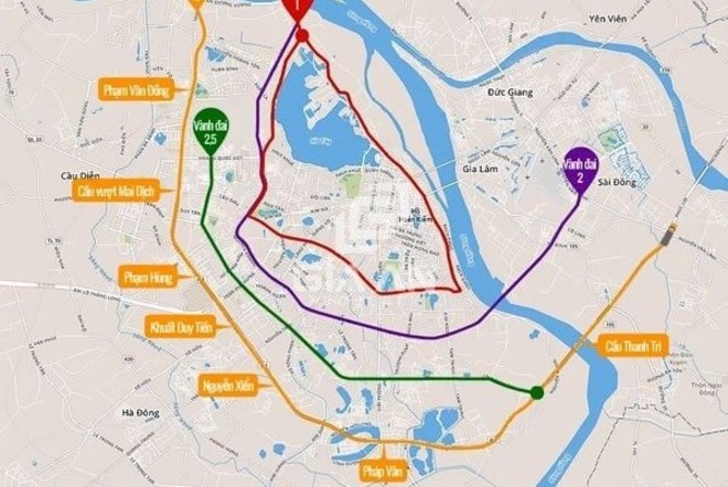 画像: 図の1番内側、赤い線で示されるのが環状1号線です。 www.viet-jo.com