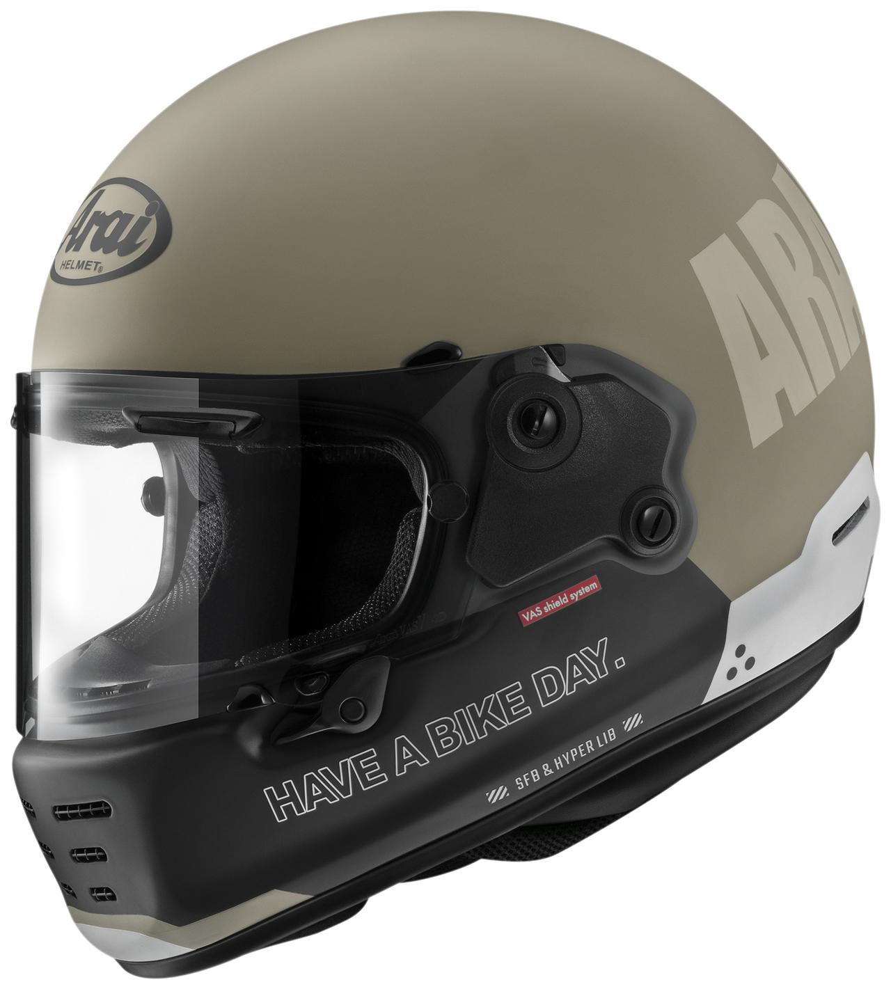 画像1: Arai HELMET RAPIDE-NEO HAVE A BIKE DAY 規格：SNELL・JIS サイズ：54・55-56・57-58・59-60・61-62 カラー：デザートサンド、チャコールブラック 発売時期：2025年9月上旬から中旬 税込価格：7万1500円