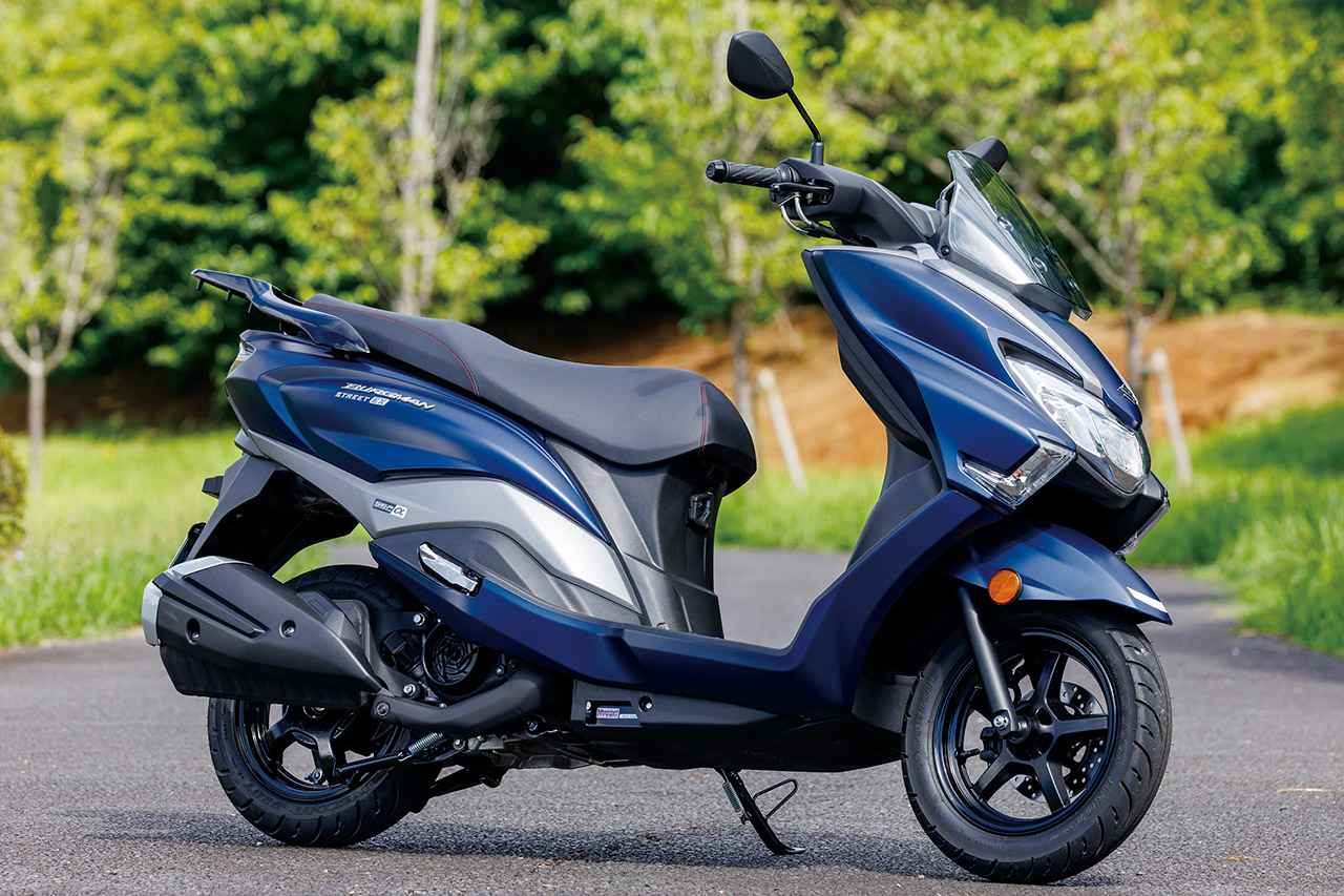 画像: SUZUKI BURGMAN STREET125 EX 総排気量:124cc エンジン形式:空冷4ストSOHC2バルブ単気筒 シート高:780mm 車両重量:112kg 税込価格:31万7900円