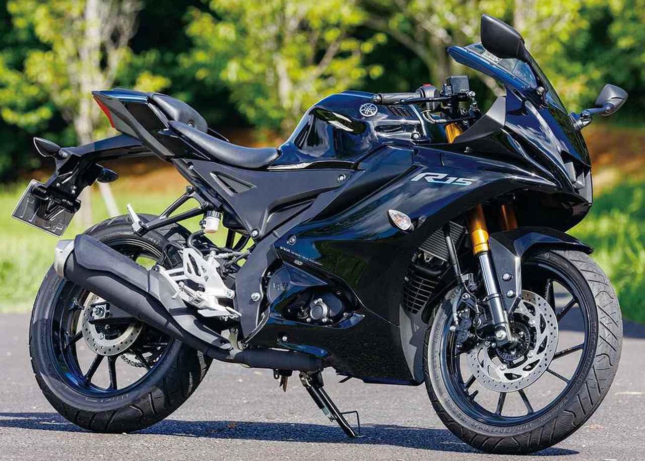 画像: YAMAHA YZF-R15 ABS 総排気量:155cc エンジン形式:水冷4ストSOHC4バルブ単気筒 シート高:815mm 車両重量:141kg 税込価格:55万円