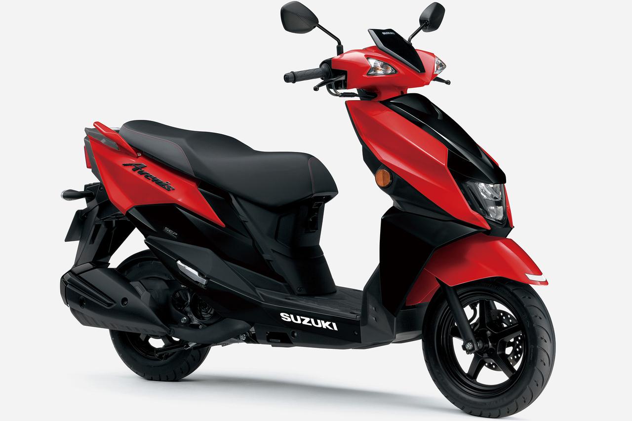 画像: SUZUKI Avenis 125 総排気量:124cc エンジン形式:空冷4ストSOHC2バルブ単気筒 シート高:780mm 車両重量:107kg 発売日:2025年10月28日(火) 税込価格:28万4900円