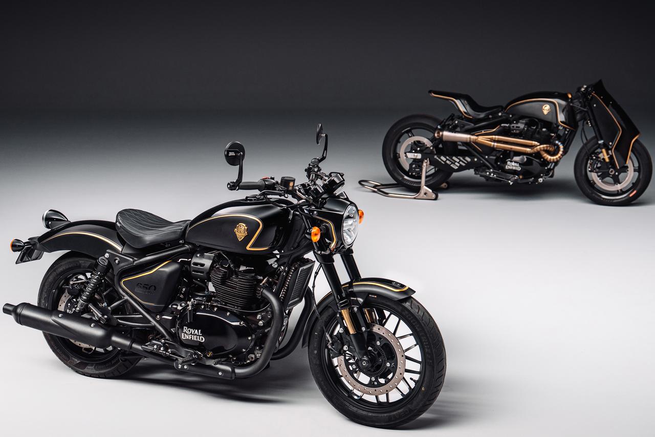画像: Royal Enfield × ROUGH CRAFTS SHOTGUN 650 × Rough Crafts Drop 世界限定100台 ※奥はラフ・クラフツのカスタムバイク「Caliber Royale(キャリバー・ロイヤル)」