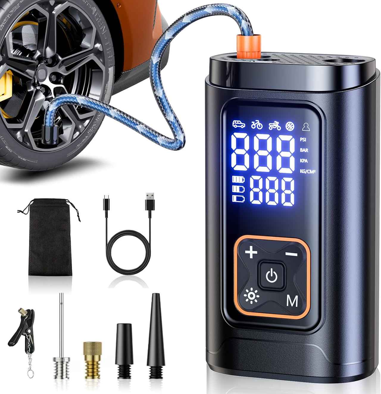 画像: 自転車 空気入れ 電動空気入れ 【新モデル 超小型 10倍速高速充填 】7200mAh amzn.to