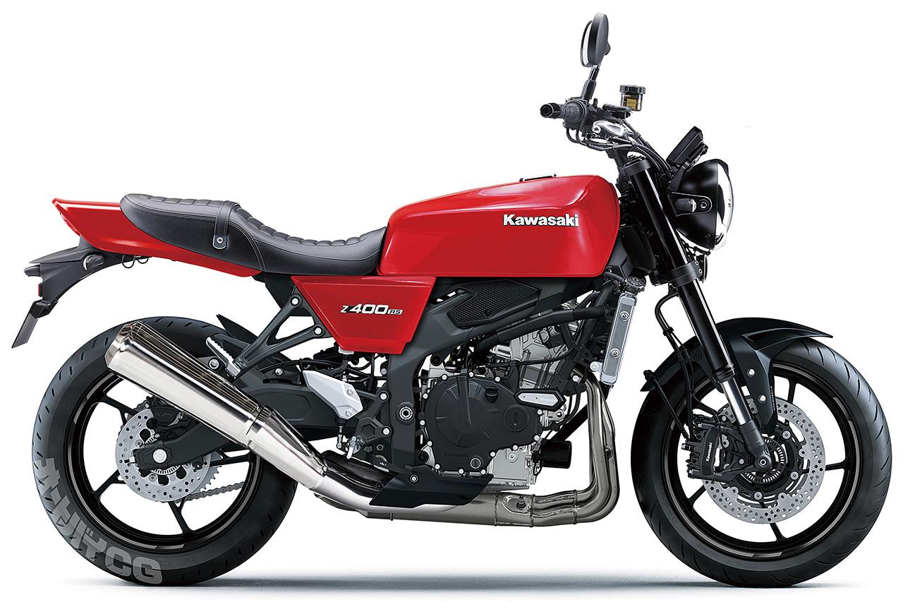 画像1: カワサキ「Z400RS」／2026年に登場が予想されるZ400RSは、ZX-4R（399cc水冷DOHC並列4気筒エンジン）をベースに開発される。最高出力は77PS、最大トルクは4.0kgf・mと高性能を誇り、そのパフォーマンスを継承しつつ、クラシックスタイルにアレンジされるだろう。 発売時期：2026年以降／CG：宮窪伸治