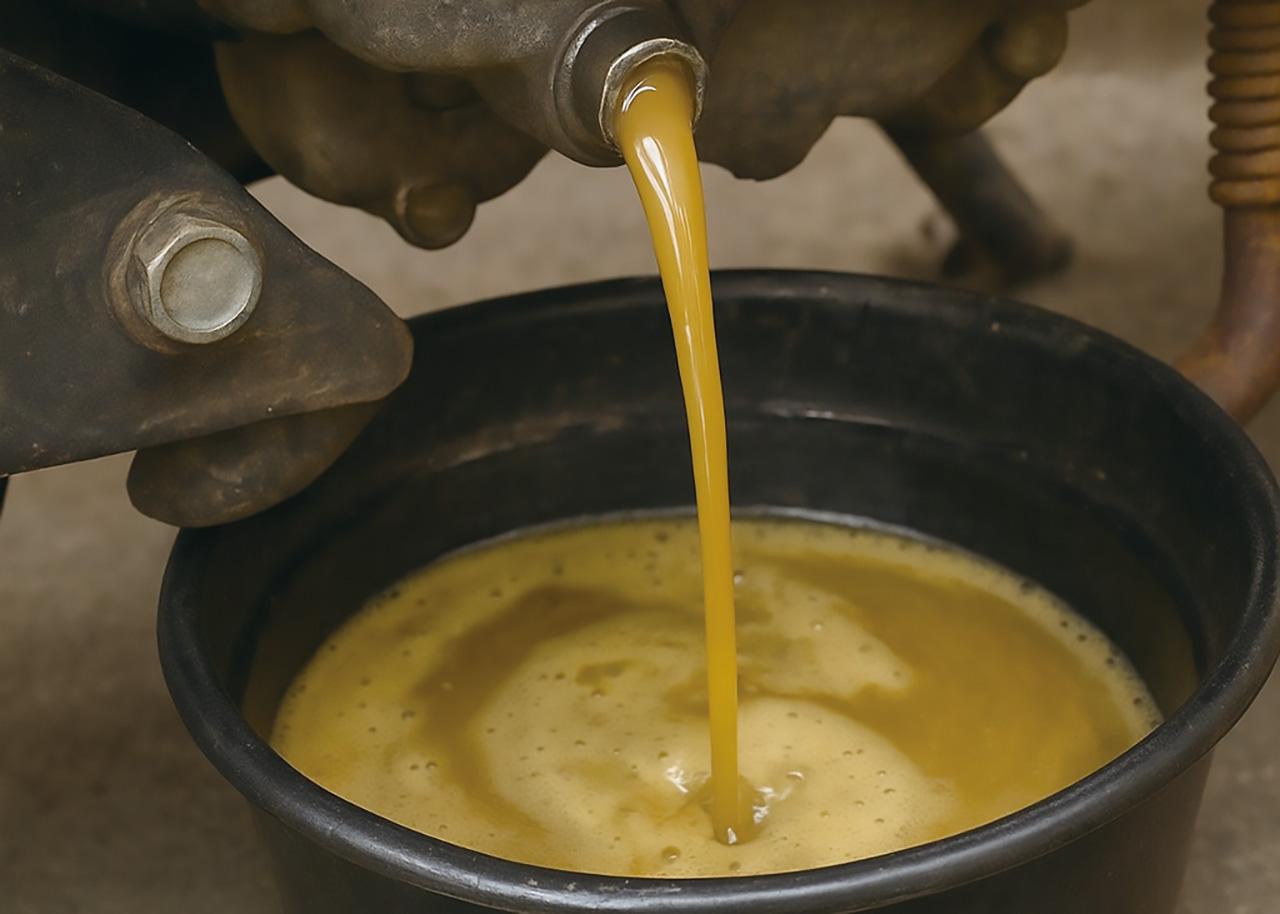 画像: オイルの乳化とは、オイルが白く変色する現象で、水分が混入すると発生する。主な原因はクランクケース内の結露や、冷却水の混入だ。ちょい乗りが多いと油温が上がりきらず結露が発生しやすい。