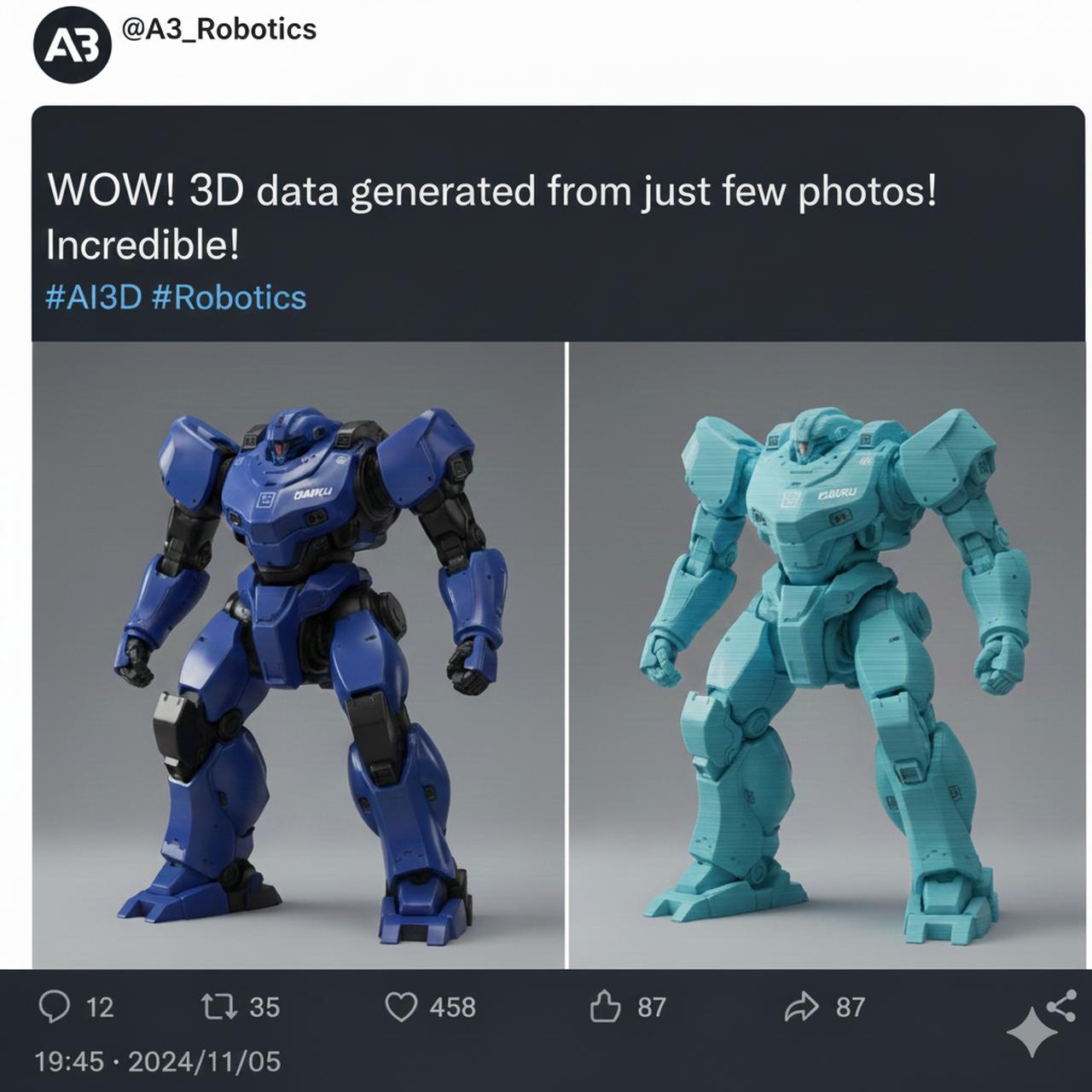 画像: ▲「数枚の写真から精巧な3Dデータが生成できた！」というもの。ちなみにこれも、生成画像だ。※イメージ画像であり、本投稿は実在しません。