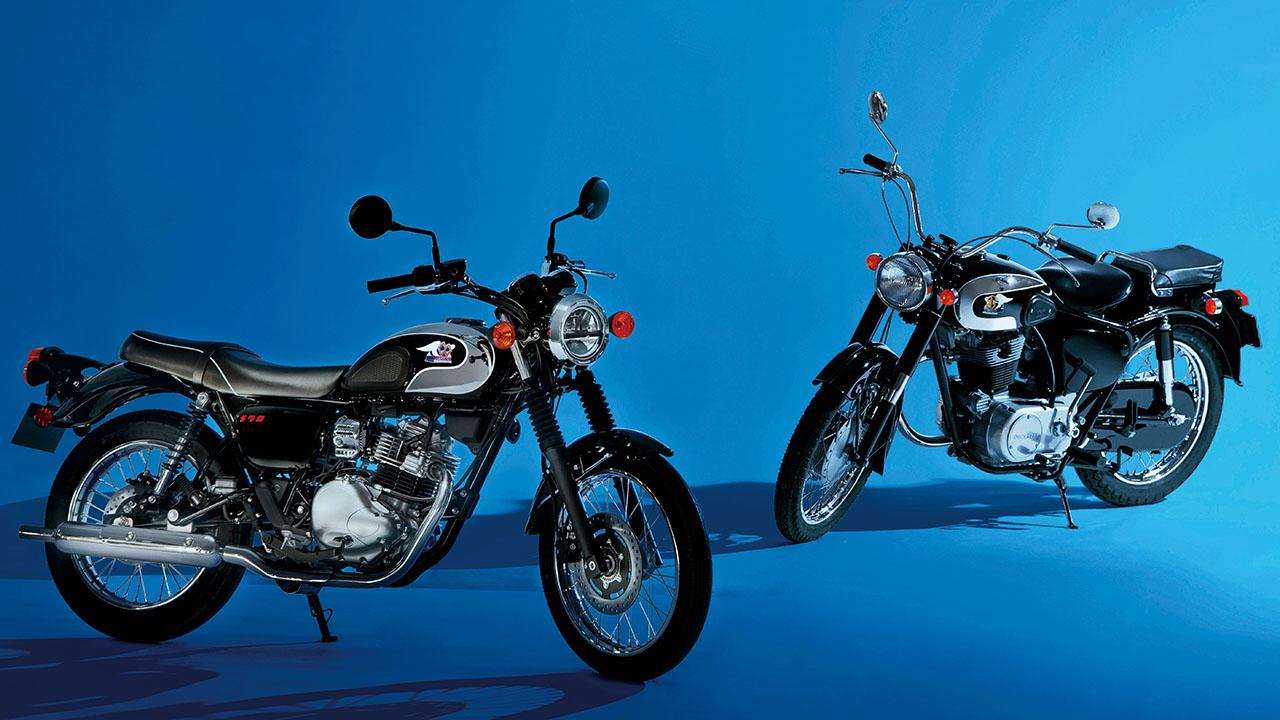 画像: 現行「メグロS1」（左）とルーツとなる「メグロSG」（1964年）。