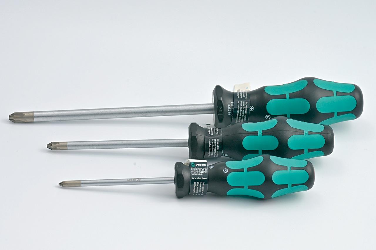画像: WERA「レーザーチップ プラスドライバー 350PH（1-80/2-100/3-150）」（下から1925円/2585円/3476円）