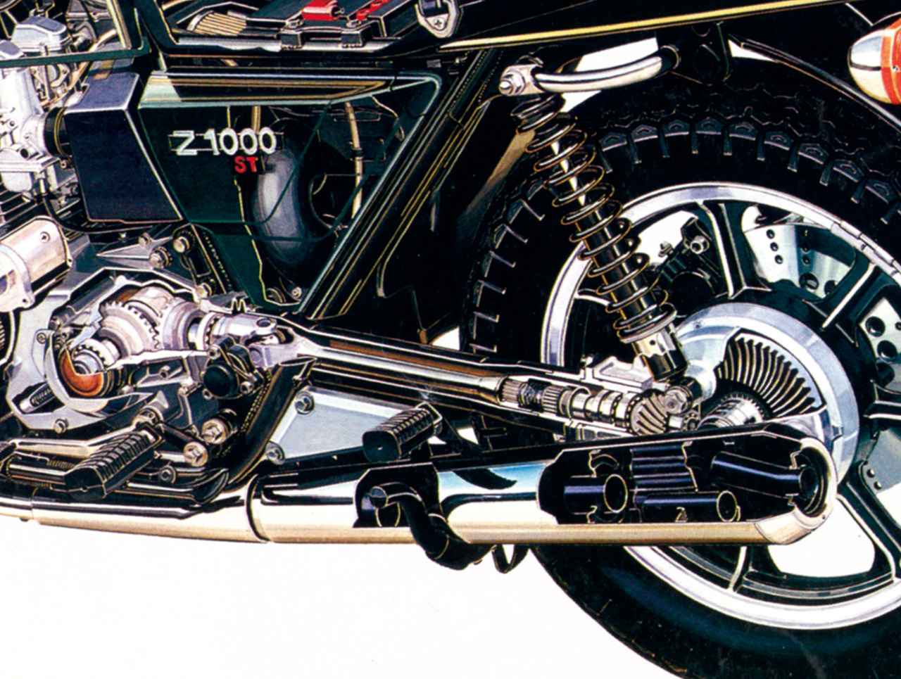 画像: Z1300譲りの機構をベースにした、Z1000シリーズ初の後輪シャフト駆動を採用し、チェーンの給油や張り調整が不要となった。