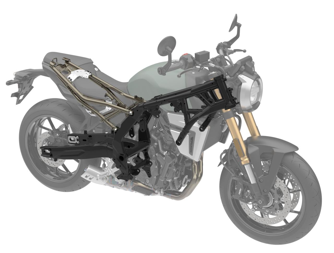 画像: 高剛性かつコンパクトなスチール製フレームは軽快なハンドリングに貢献。スイングアームはアルミ製となっている。