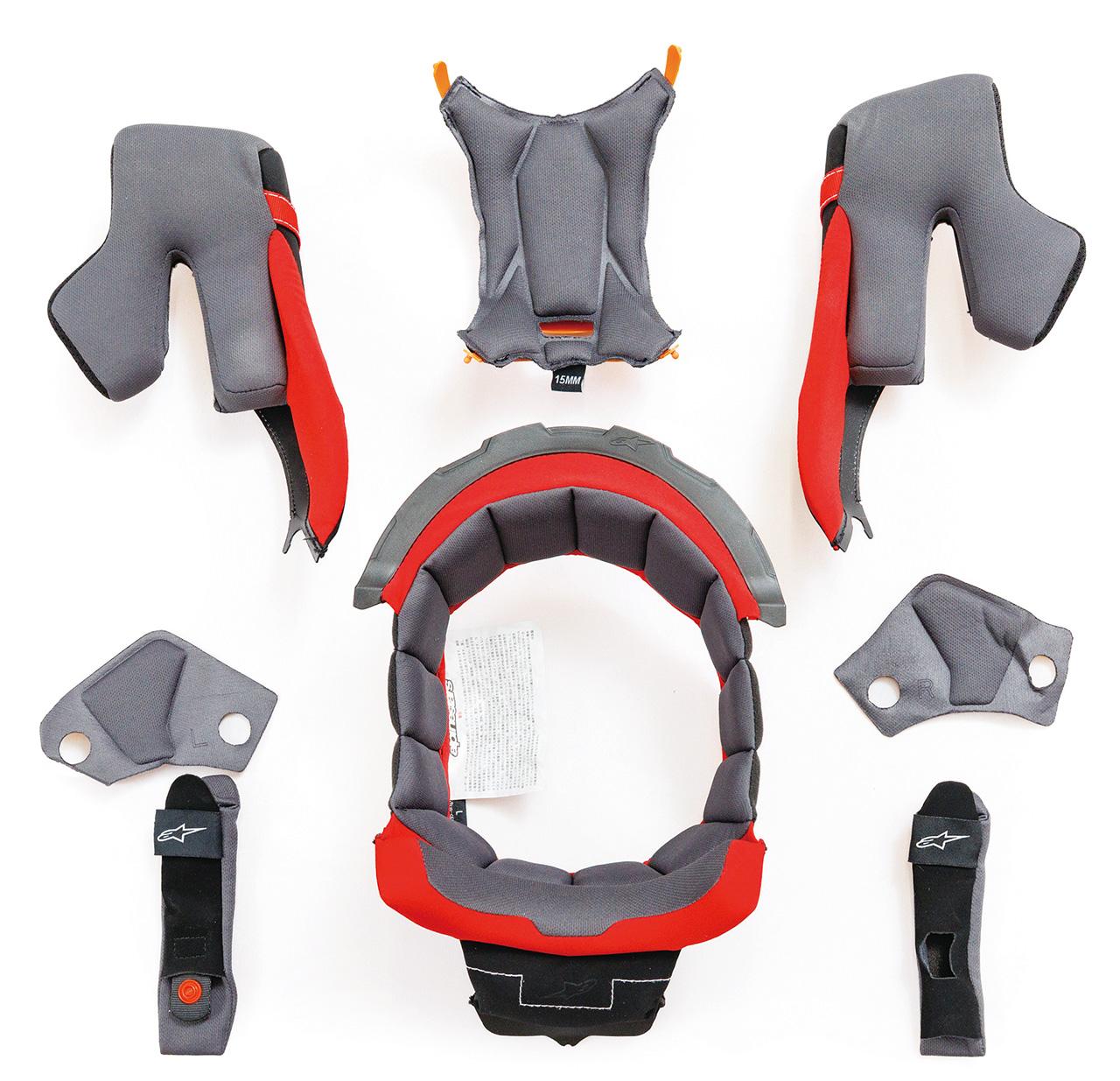 画像: 内装はすべて脱着可能。ヘルメットが頭に収まる高さと角度を頭の形と好みに合わせて調整できる同社の特許技術『A-Head』システムが採用されている。