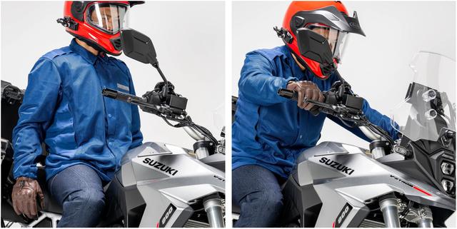 画像: 乗車姿勢を取ると肩と脇のエアインテーク開口部が開き、走行風を取り込む仕組み。