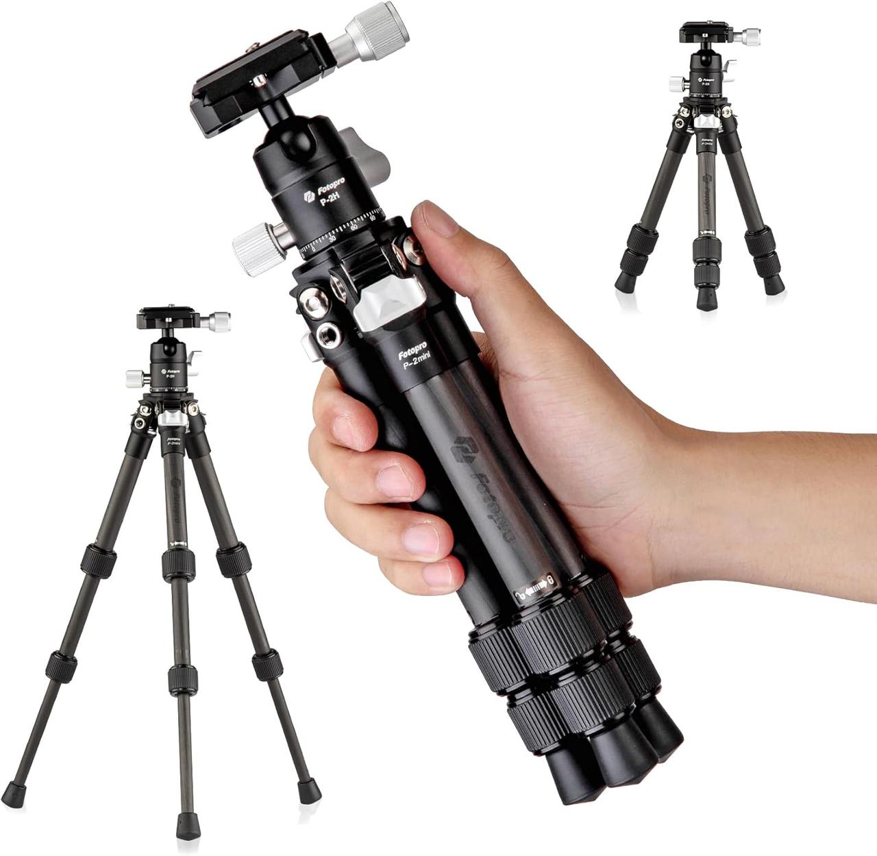 画像: Fotopro カーボン三脚 ミニ 軽量390g 耐荷重5kg 360°雲台付 クイックリリース P-2mini+P-2H ブラック amzn.to