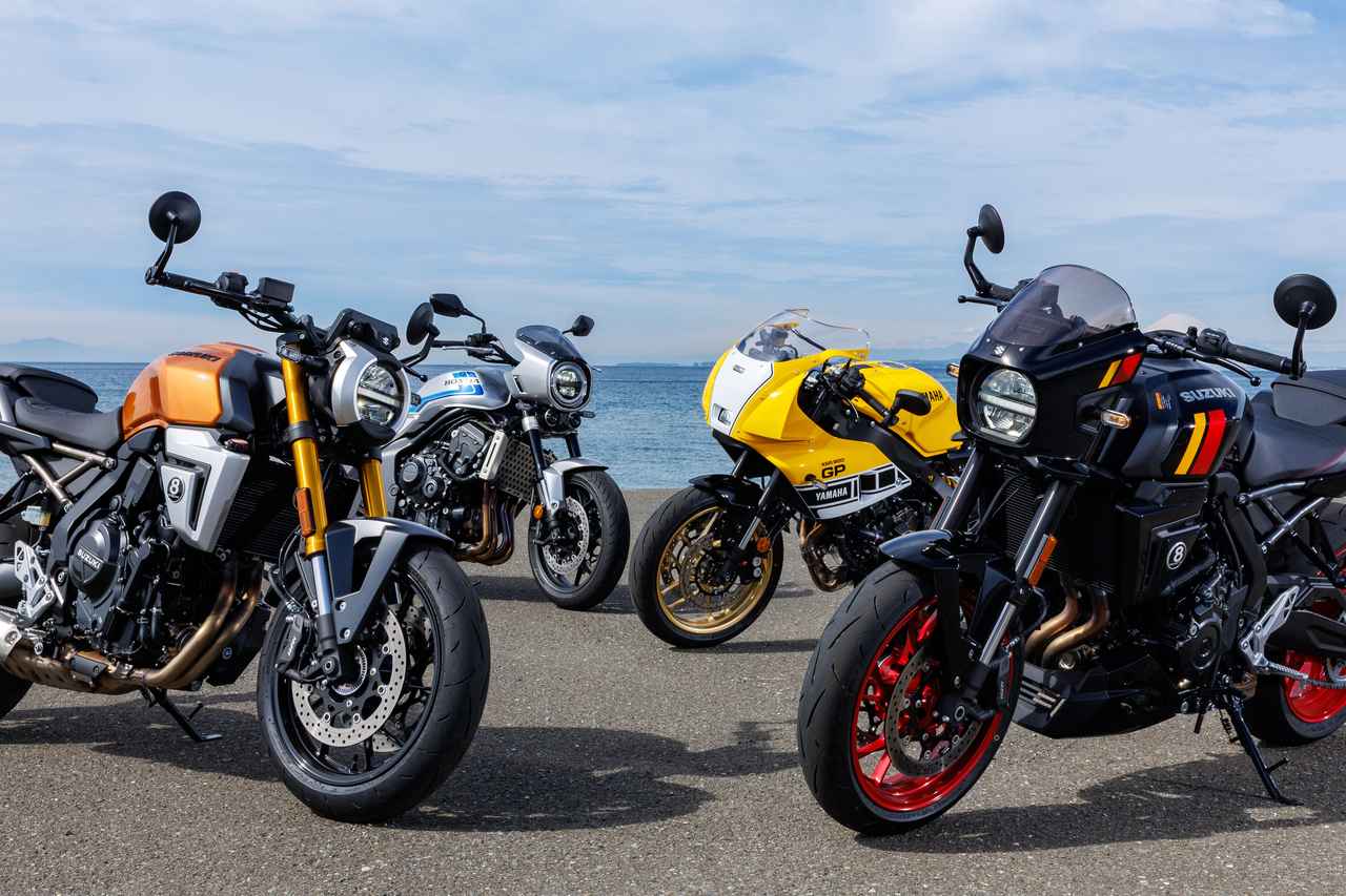 画像: 左下から時計回りに SUZUKI GSX-8T HONDA CB1000F SE YAMAHA XSR900 GP ABS SUZUKI GSX-8TT