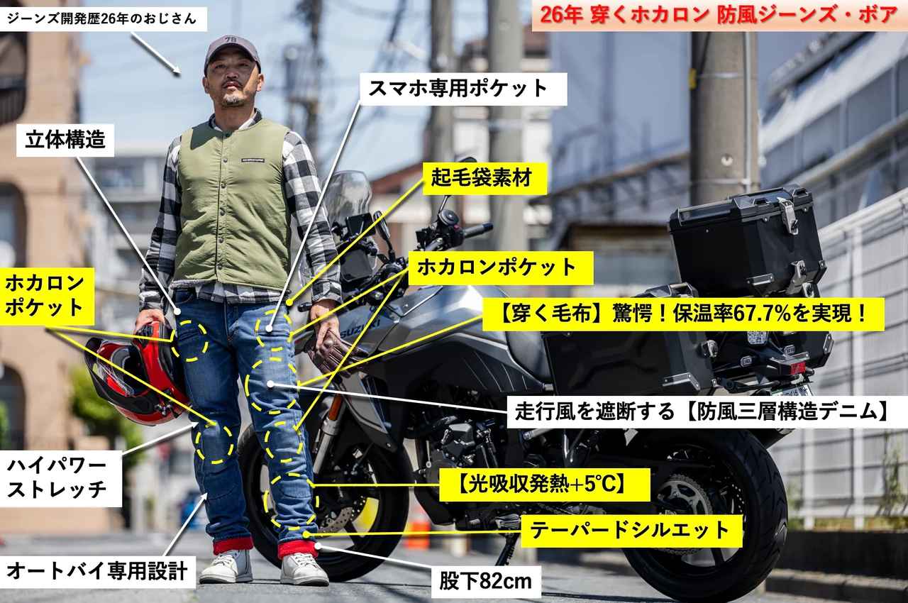 画像: 26年モデルとして登場する【穿くホカロン 防風ジーンズ・ボア】はホカロン・発熱・保温と三位一体の温かさに加えて、デニムは実績十分な走行風を遮断する三層構造防風デニムという鉄壁の守り。