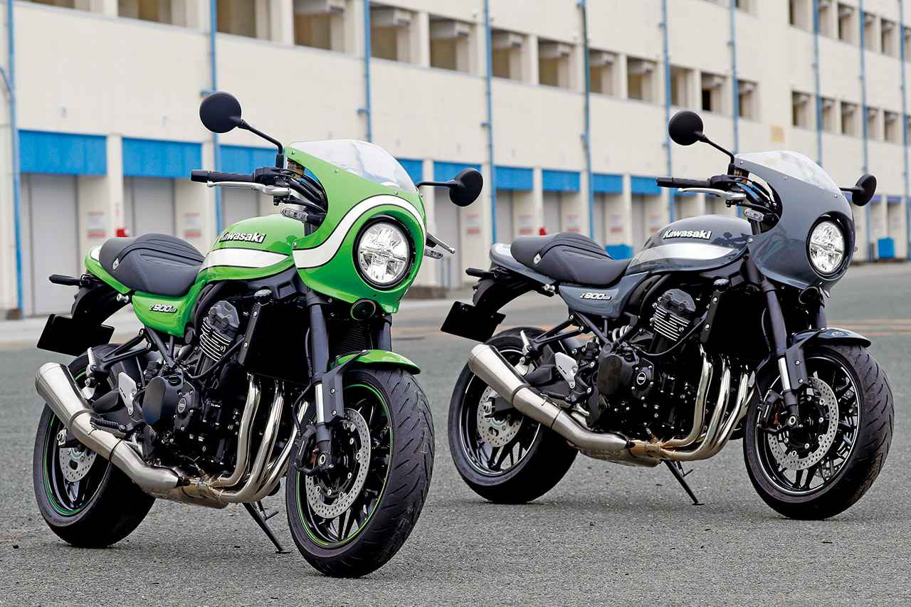 画像: KAWASAKI Z900RS CAFE 2018-2019年(左)カラーは「ヴィンテージライムグリーン」 2018年(右)カラーは「パールストームグレー」