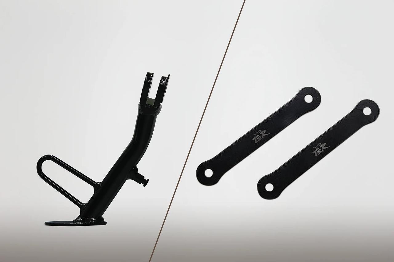 画像: X-ADV 車高ダウンセット（リンクプレート+ショートスタンド） (RC95/17-19)(RH10/21-)(RH21/24-)  2万5300円 リンクプレートを変更することで、シート高を25mm下げることが可能。ノーマルよりも10mm短いスタンドも用意。リンクプレート（9900円）とショートサイドスタンド（1万7600円）は別々でも購入できる。