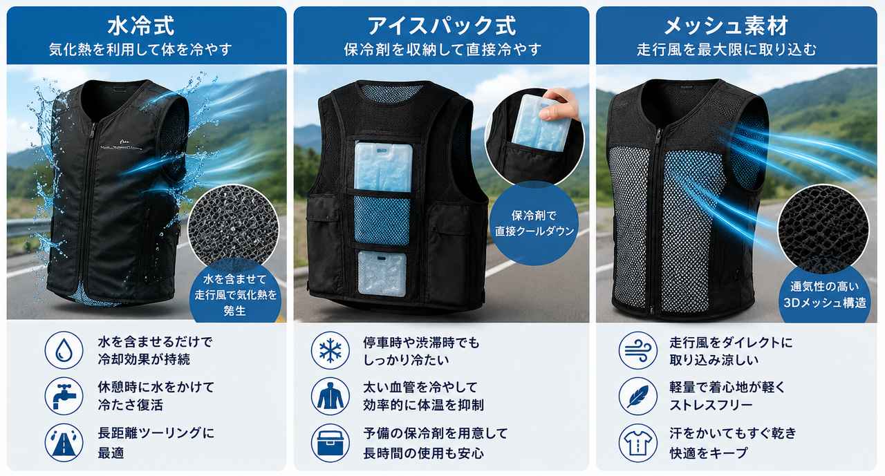 画像: 冷却方式と素材で選ぶ夏用ベスト