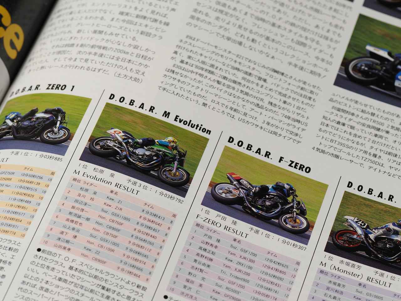 画像: 各クラスのリザルト、そしてライダーの写真を掲載。号によってトップ4までの写真を掲載することもあった。