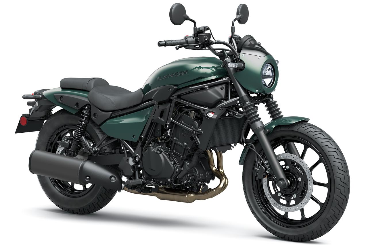 画像: Kawasaki ELIMINATOR SE 2027年モデル 総排気量:398cm³ エンジン形式:水冷4ストDOHC4バルブ並列2気筒 シート高:735mm 車両重量:178kg 発売日:2026年7月18日(土) 税込価格:95万7000円 カラー:メタリックブルーイッシュグリーン