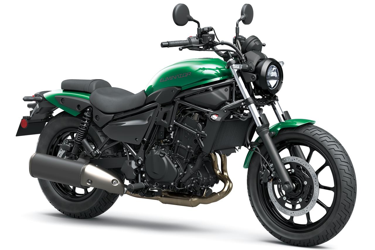 画像: Kawasaki ELIMINATOR PLAZA EDITION 2027年モデル 総排気量:398cm³ エンジン形式:水冷4ストDOHC4バルブ並列2気筒 シート高:735mm 車両重量:177kg 発売日:2026年7月18日(土) 税込価格:91万3000円 カラー:キャンディエメラルドグリーン