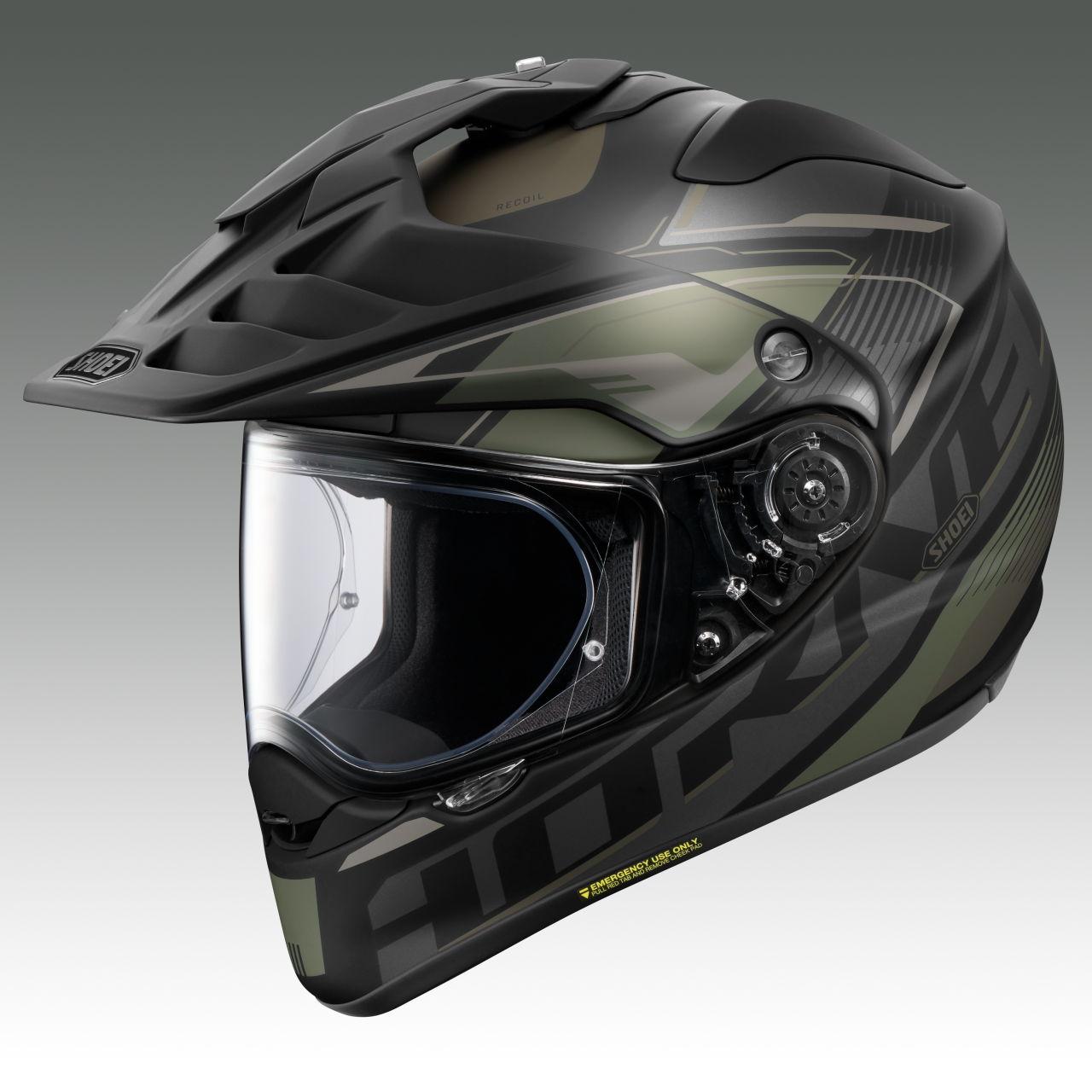 画像1: SHOEI HORNET ADV RECOIL サイズ：S（55cm）、M（57cm）、L（59cm）、XL（61cm）、XXL（63cm） カラー：TC-4（GREEN/BLACK）※マットカラー、TC-5（BLACK/SILVER）※マットカラー、TC-6（WHITE/SILVER） 、TC-10（RED/BLUE） 価格：8万8000円（税込） 発売：2026年11月予定