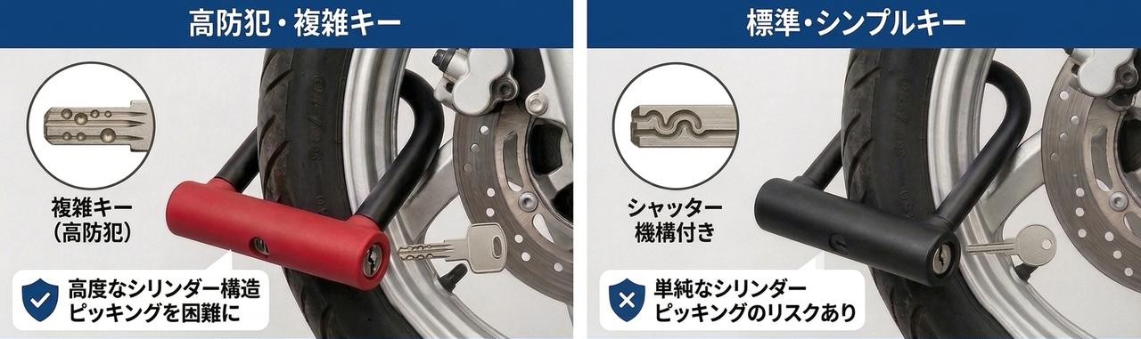 画像: バイク用U字ロックの鍵の構造