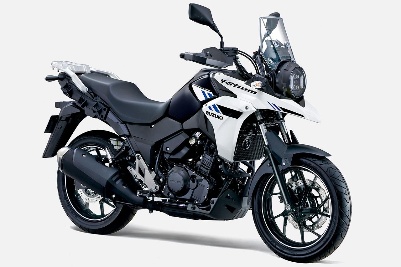 画像: SUZUKI V-STROM 250 総排気量:248cc エンジン形式:水冷4ストSOHC 2バルブ単気筒 シート高:800mm 車両重量:191kg 税込価格:68万5300円