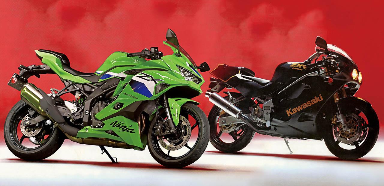 画像: KAWASAKI Ninja ZX-25R RR（左） 2026年 1万6000rpmで46PS（ラムエア時48PS）を発生する希少な249㏄並列4気筒スーパースポーツ。SEに加え、BFRC-liteリアショックを標準装備するZX-25RRもラインアップする。 ZXR250（右） 1989年 カワサキ初の250cc並列4気筒レーサーレプリカ。45PSを1万6000rpmで発生する高回転ユニットに、Φ32mmキャブ、クロスミッション、調整式リアサス、前後ラジアルを装備し、SP250Fを強く意識したレーシーなモデルだ。