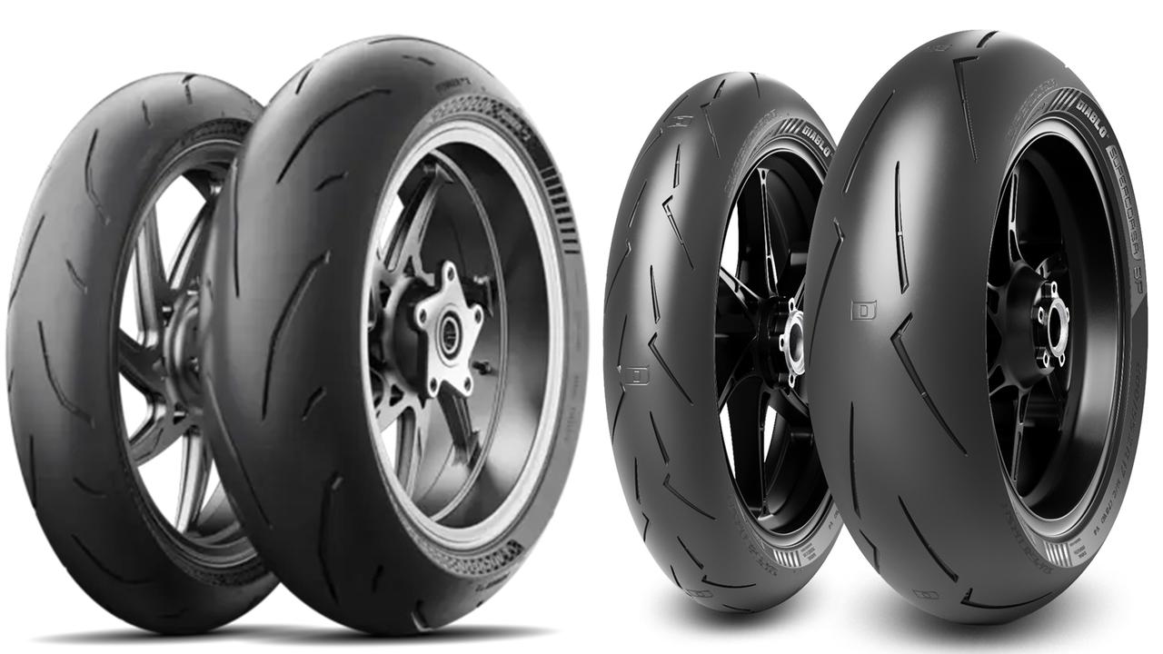 画像: (左)MICHELIN Power GP2(ミシュラン パワーGP2) (右)PIRELLI DIABLO SUPERCORSA SP V4(ピレリ ディアブロスーパーコルサ SP V4)