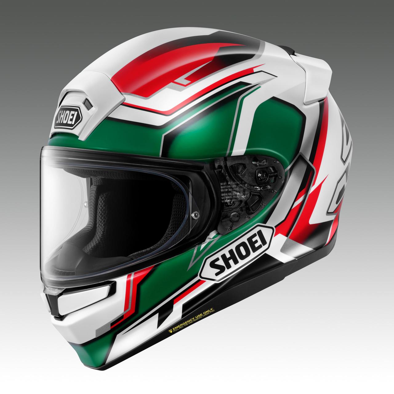 画像: SHOEI Z-9 LEAN ANGLE サイズ：XS（53cm）、S（55cm）、M（57cm）、L（59cm）、XL（61cm）、XXL（63cm） カラー：TC-4（RED／GREEN）、TC-10（RED／BLUE） 規格：JIS規格 価格：8万5800円（税込） 発売：2027年1月予定