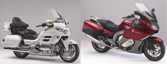 画像: (左)HONDA GOLDWING(右)BMW K1600GTL/©モーターマガジン社