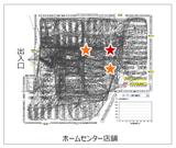 画像: Hが発見した店舗内奥エリアの来店者動線変化に寄与する店員の位置。赤色の星が高感度スポット、オレンジ色の星は中感度スポット。