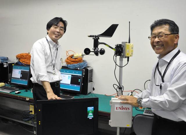 画像: 手前の画面に映っているのが、風向・風速の情報。ゴルフ番組で表示されます。