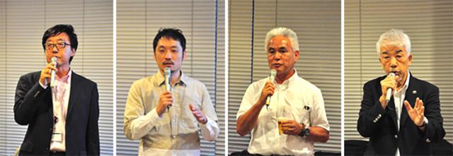 画像: 左から、 エイファス高橋社長、ネイキッド済田様、江東区観光協会 町田様、豊洲地区運河ルネサンス協議会 渡辺会長 。「いくつもの難しいハードルを各社様のご支援・ご協力のもと、ひとつひとつ乗り越えられ、感謝している」「都市をアートにする、リアルとバーチャルをつなぐこの取り組みに参加できて本当に良かった。」「来年の五輪に向け、新たな観光資源になることを願っている。」「豊洲の将来の発展のため大きなジャンプになるよう成功を祈っている。」と話されました。