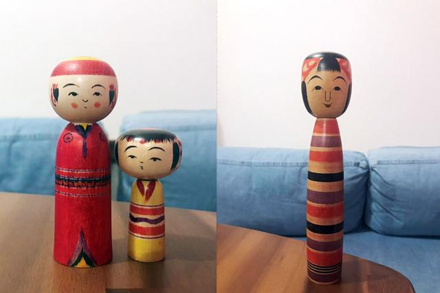 画像: 川村さんの弥次郎こけしたち(写真左)。写真右は、川村さんの一番のお気に入りである「土湯こけし」のしましま子ちゃん。土湯は、宮城県の鳴子、遠刈田と並び、三大こけし発祥の地としても有名