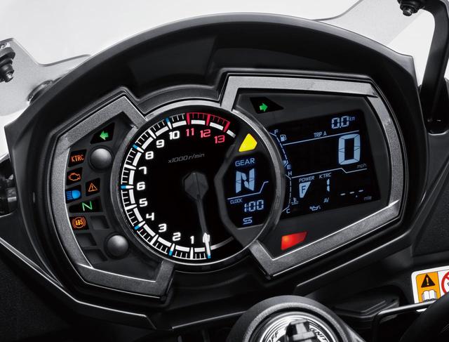 画像: Analog tach meter in the center with digital speedometer on the right and indication panels on the left. Gear position indicator and gear shift light are newly added. www.autoby.jp