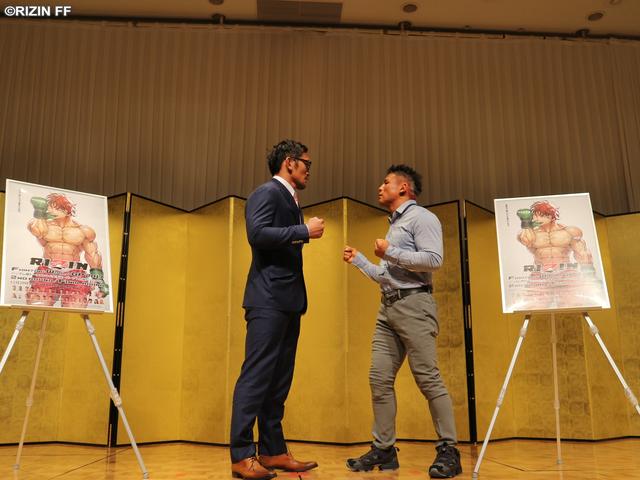 画像4: 「ボクは何発打たれても、腹でも胴でも顔でも何度も立ち上がります。これは執念です。天心選手を絶対にぶっ倒します」(浜本) 「『倒れる前提なのか?』と思いました。いつも通り普通に倒しに行こうと思います」(天心)