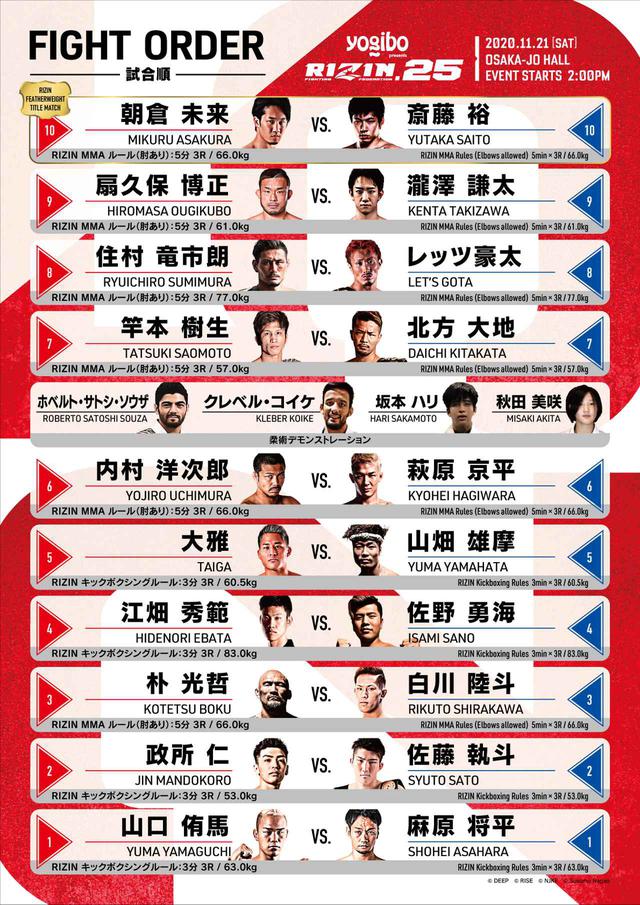 画像: Yogibo presents RIZIN.25 complete fight order