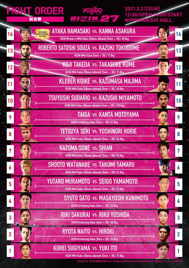 画像: Yogibo presents RIZIN.27 complete fight order